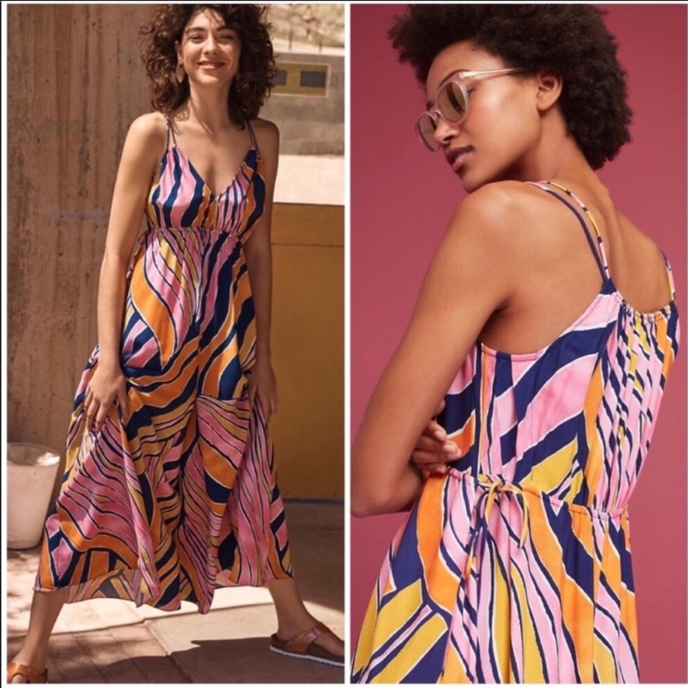 ANTHROPOLOGIE / Maeve finley pink yellow jumpsuit - Picture 2 of 6